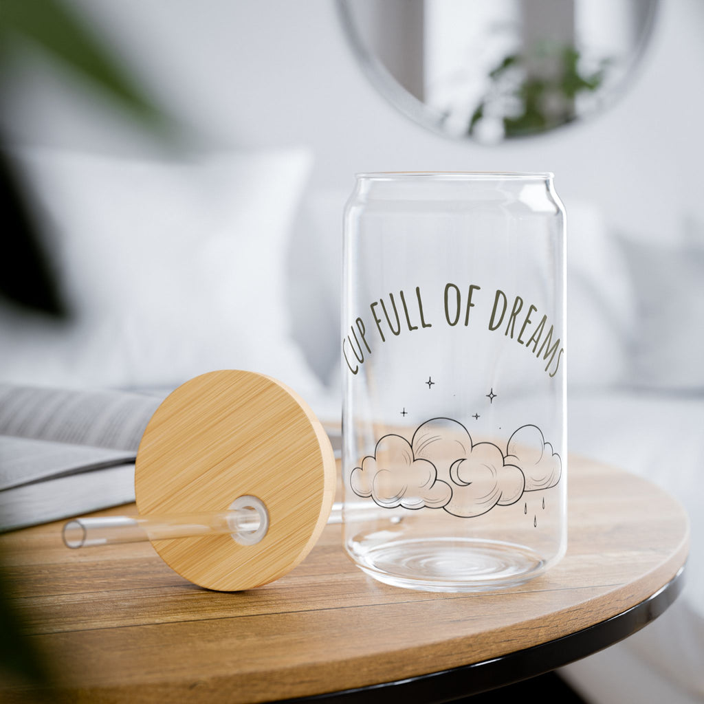 16oz Aesthetic Sipping Glass – "Cup Full of Dreams" – Inspirational Quote for Self-Love & Positivity