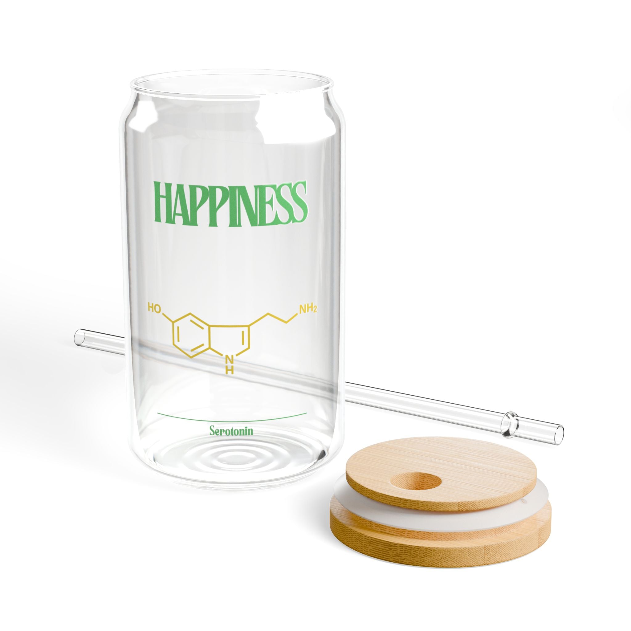 Happiness Sipper Glass, 16oz | Eco-Friendly Drinking Jar for Smoothies, Water, Juice, Gifts, Home Decor