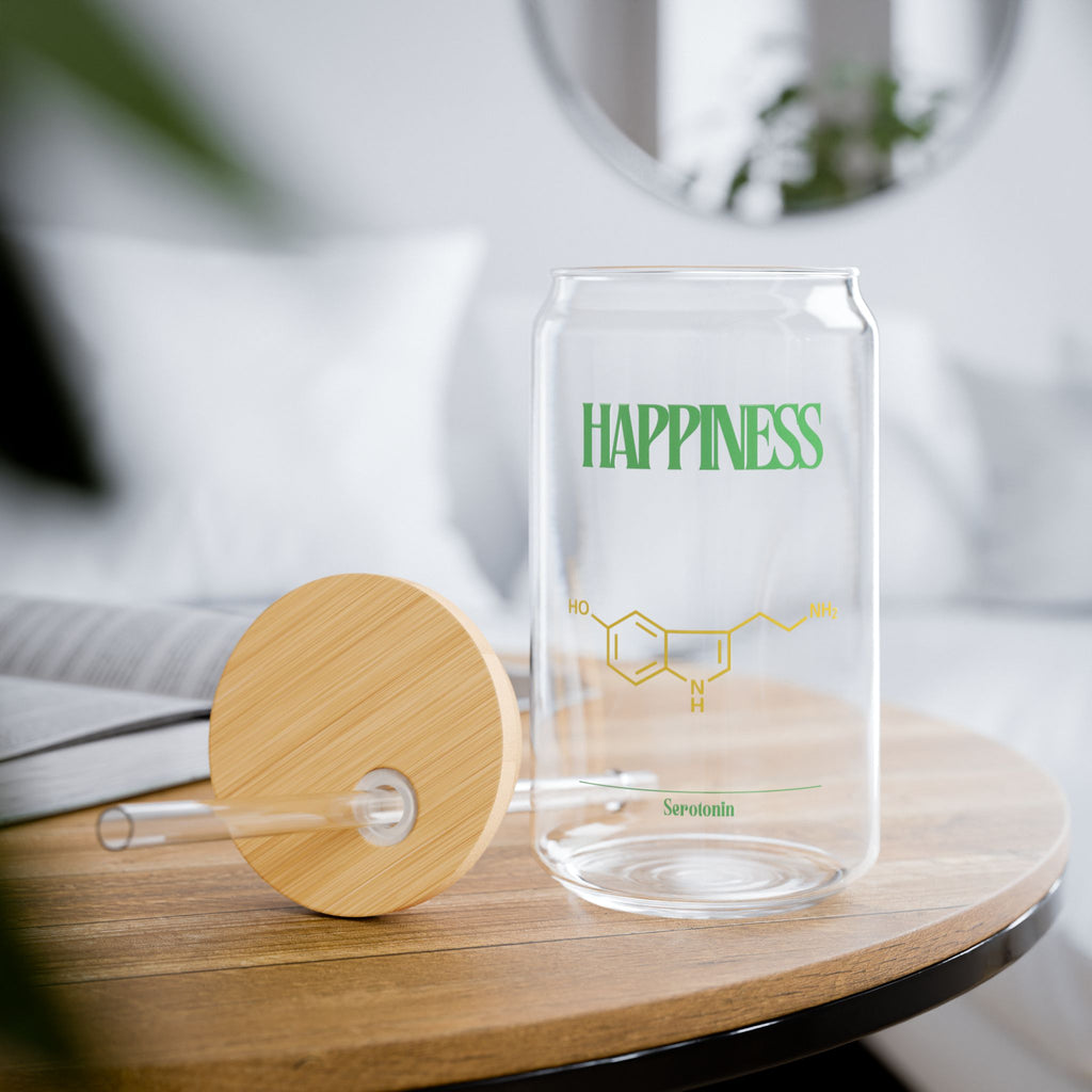 Happiness Sipper Glass, 16oz | Eco-Friendly Drinking Jar for Smoothies, Water, Juice, Gifts, Home Decor