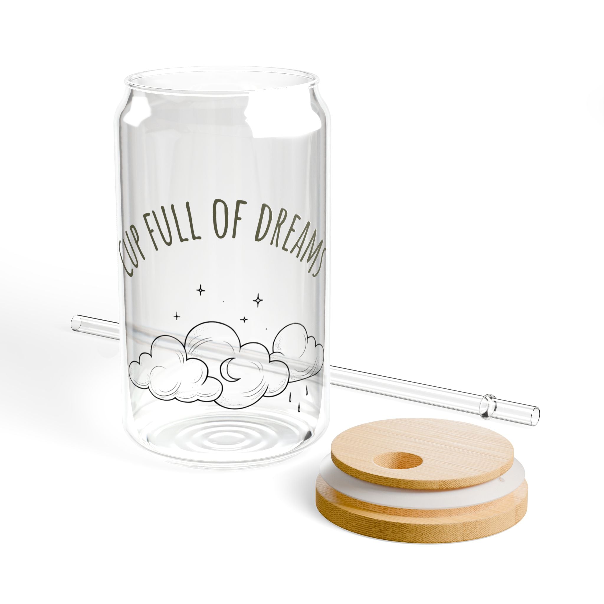 16oz Aesthetic Sipping Glass – "Cup Full of Dreams" – Inspirational Quote for Self-Love & Positivity