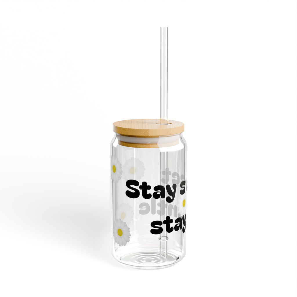 Positive Vibe Sipper Glass, 16oz | Stay Sweet Stay Gentle, Cute Glass Straw Tumbler, Eco-Friendly Drinkware, Gift for Friends
