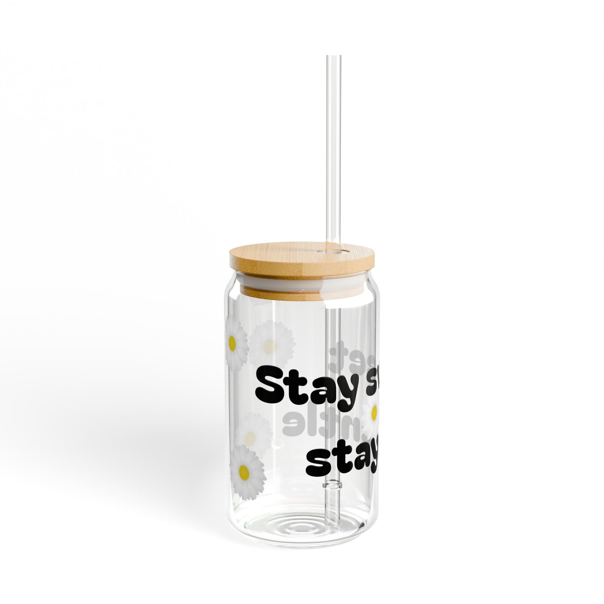 Positive Vibe Sipper Glass, 16oz | Stay Sweet Stay Gentle, Cute Glass Straw Tumbler, Eco-Friendly Drinkware, Gift for Friends