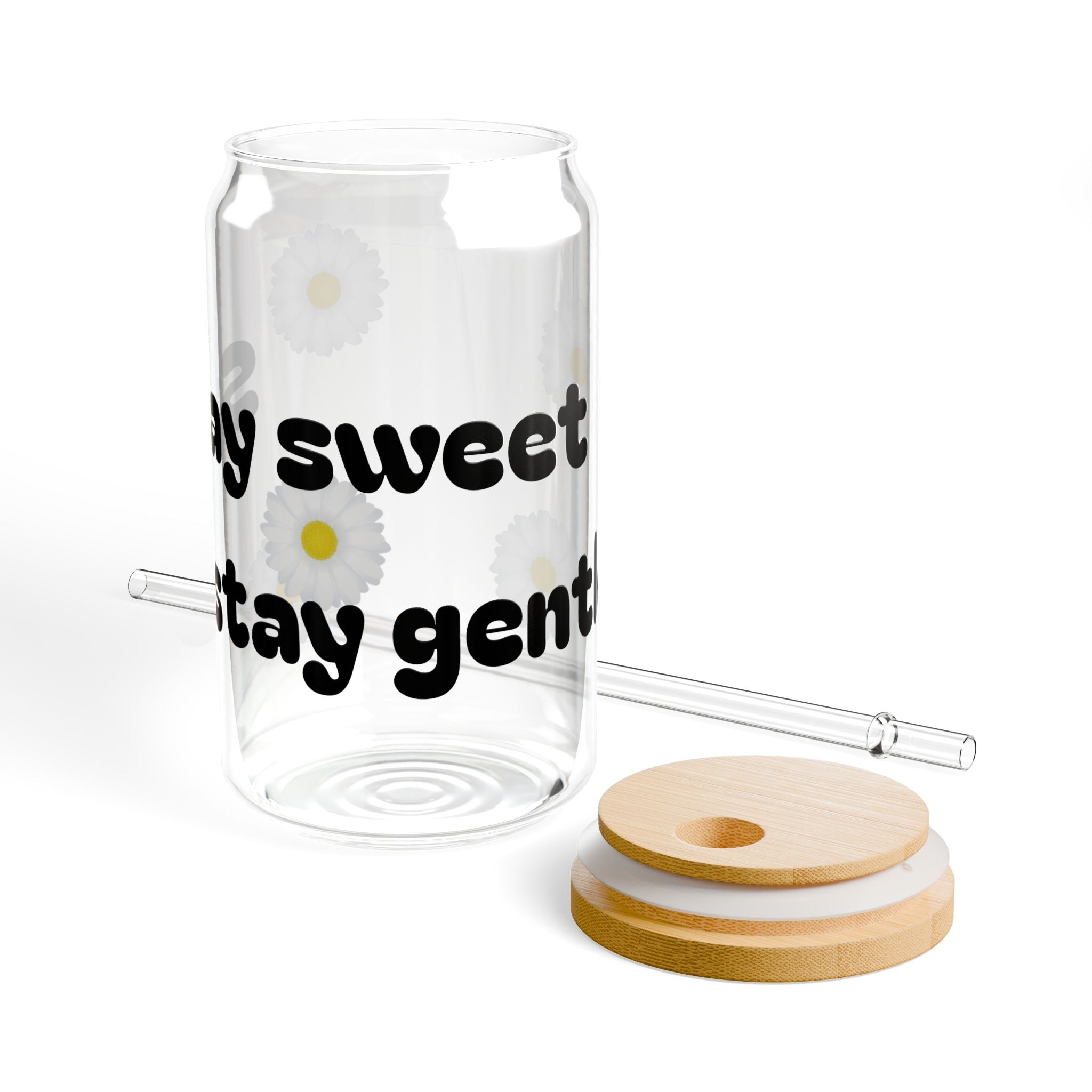 Positive Vibe Sipper Glass, 16oz | Stay Sweet Stay Gentle, Cute Glass Straw Tumbler, Eco-Friendly Drinkware, Gift for Friends