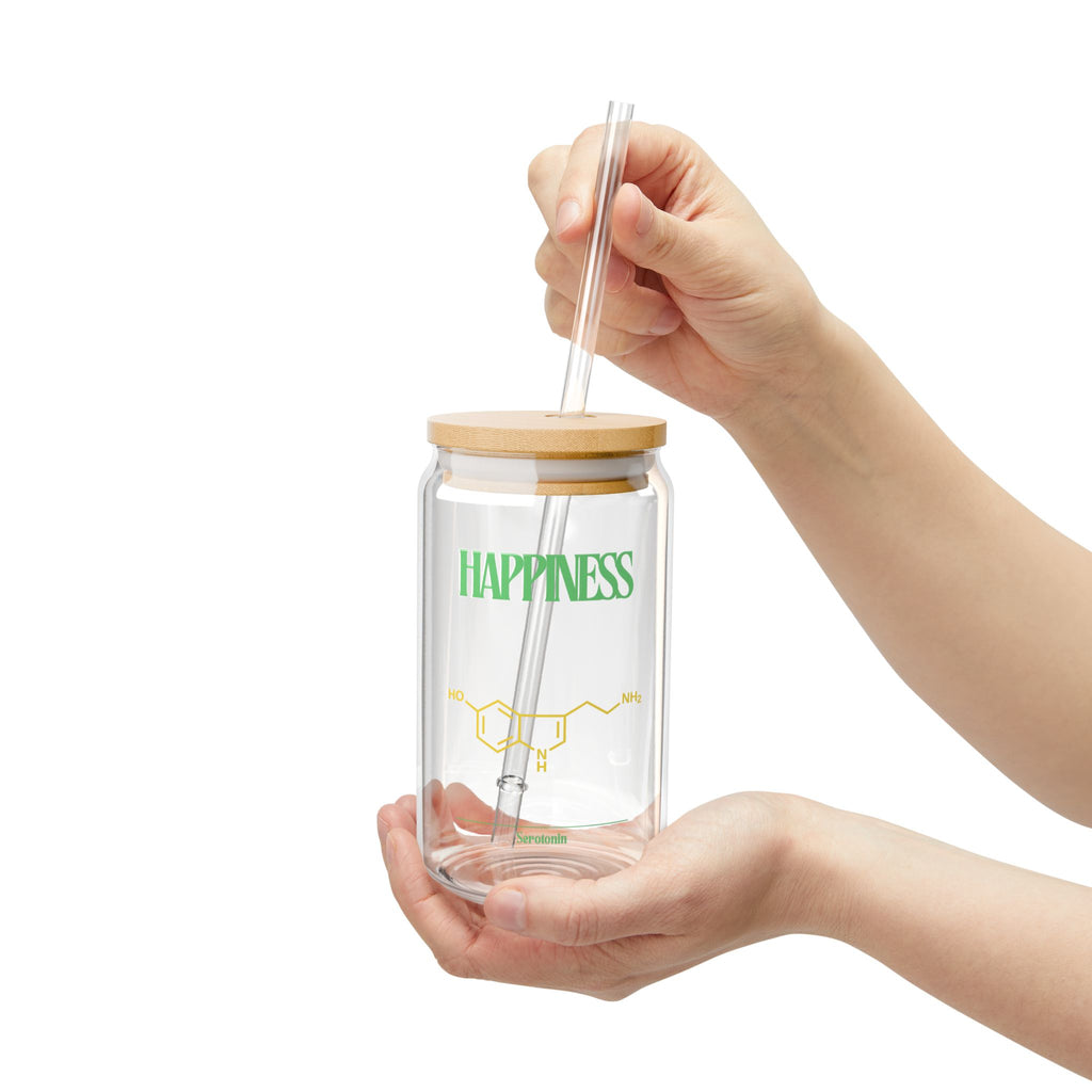 Happiness Sipper Glass, 16oz | Eco-Friendly Drinking Jar for Smoothies, Water, Juice, Gifts, Home Decor