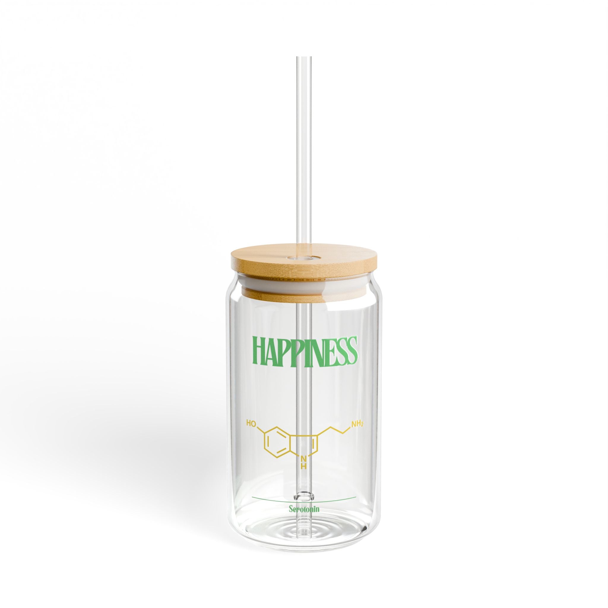 Happiness Sipper Glass, 16oz | Eco-Friendly Drinking Jar for Smoothies, Water, Juice, Gifts, Home Decor